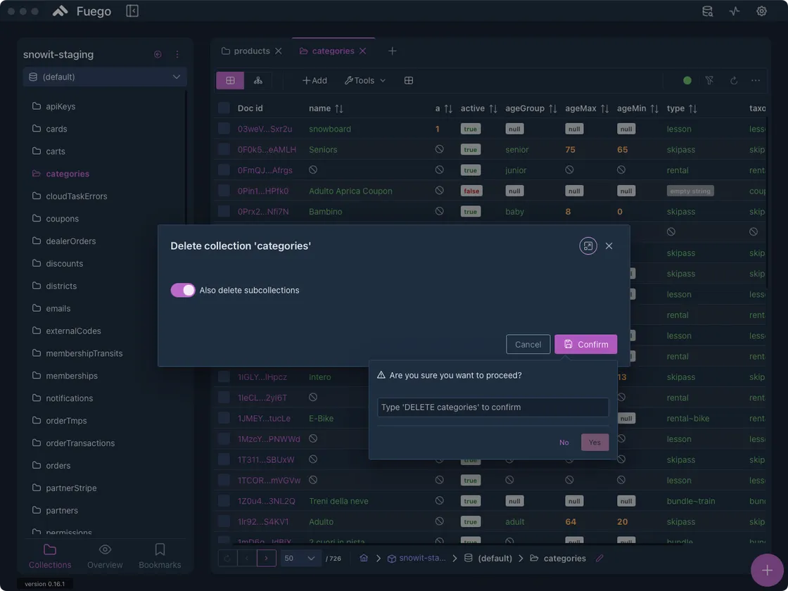 Delete Collection — Fuego screenshot