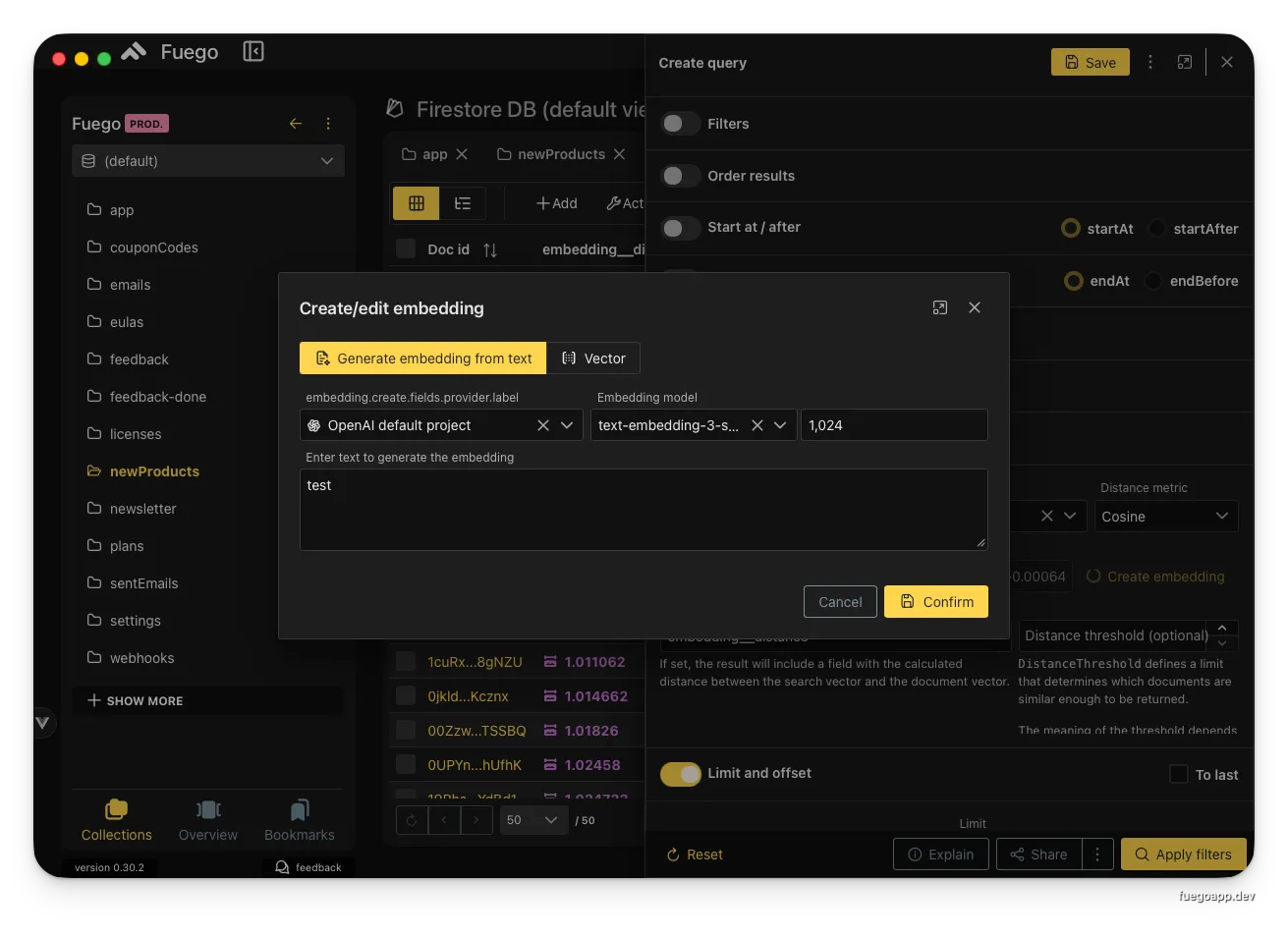 Create Embedding Dialog