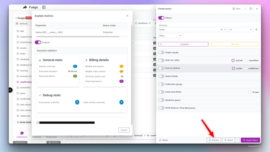 Explain and Analyze Queries — Fuego screenshot