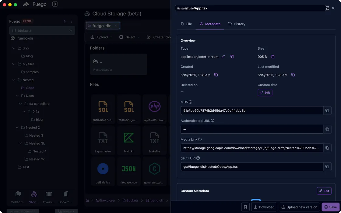 Metadata & Custom Fields — Fuego screenshot