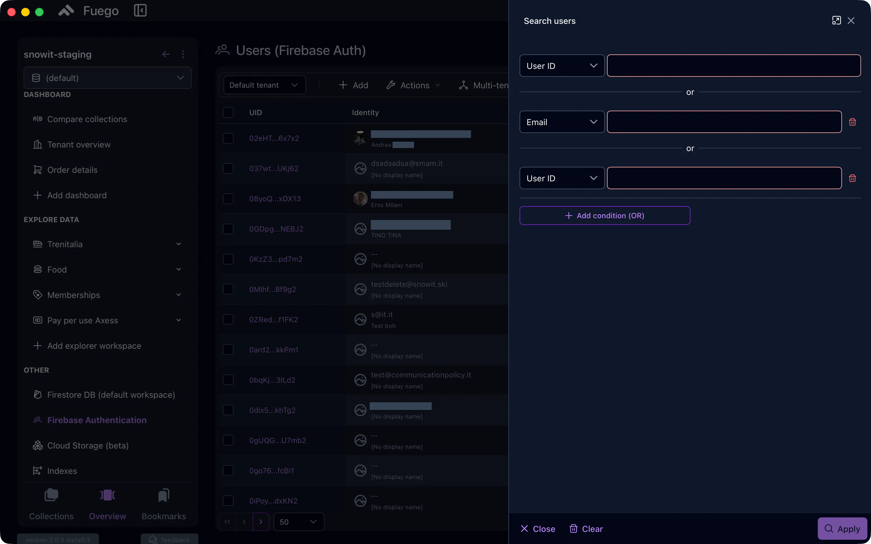 Firebase authentication filters