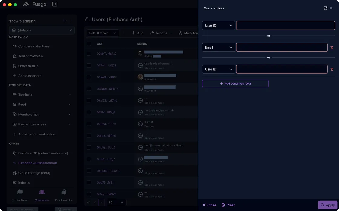 User Filtering — Fuego screenshot