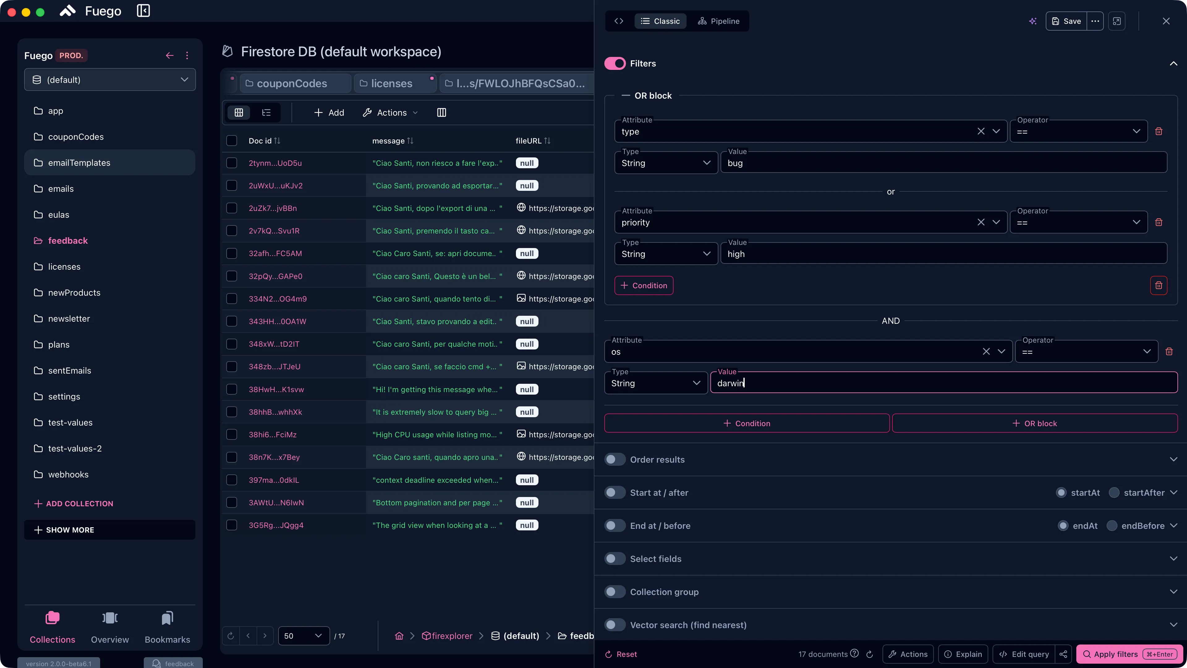Fuego advanced query builder (classic)