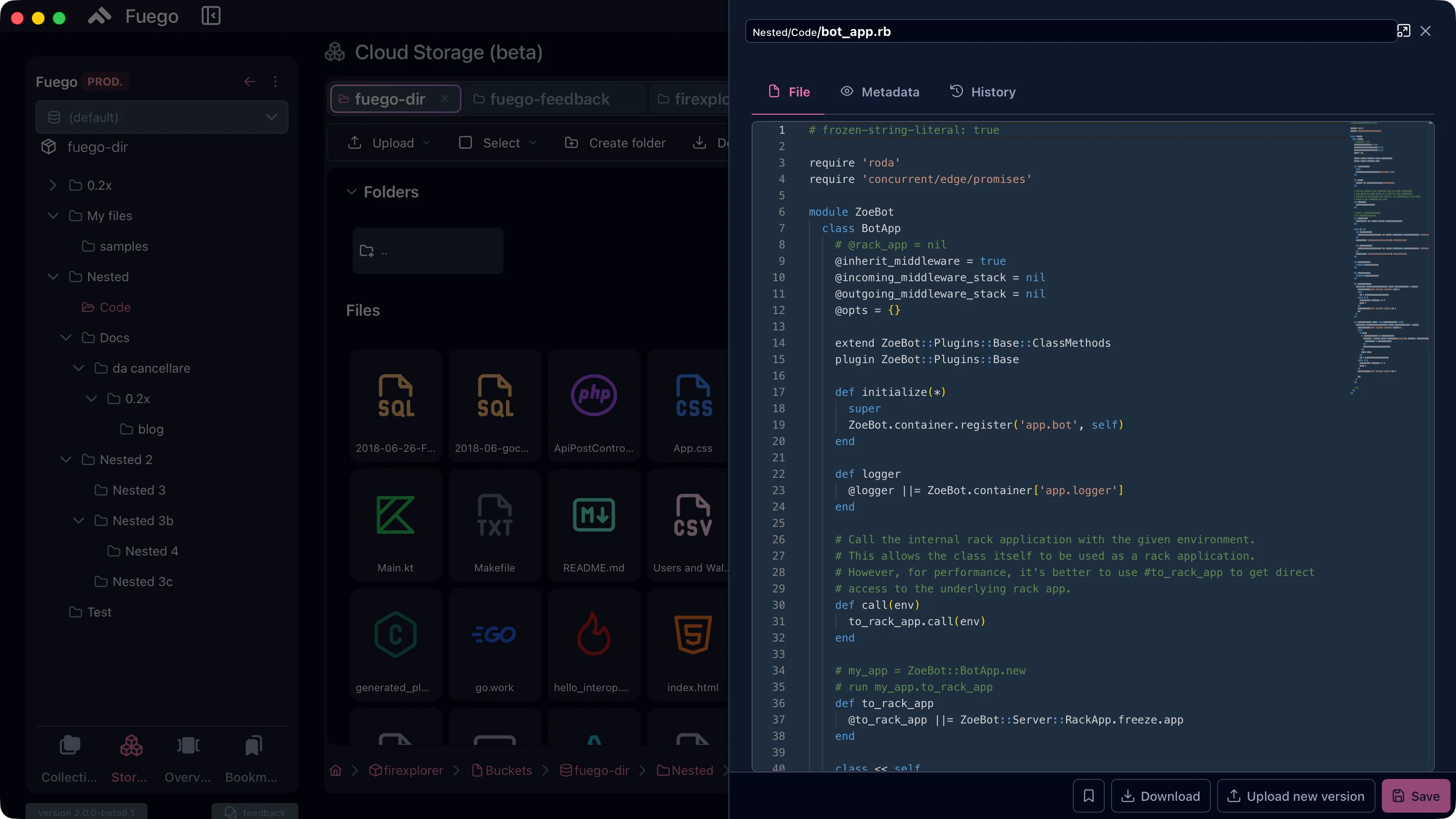 Fuego Firebase Storage file details