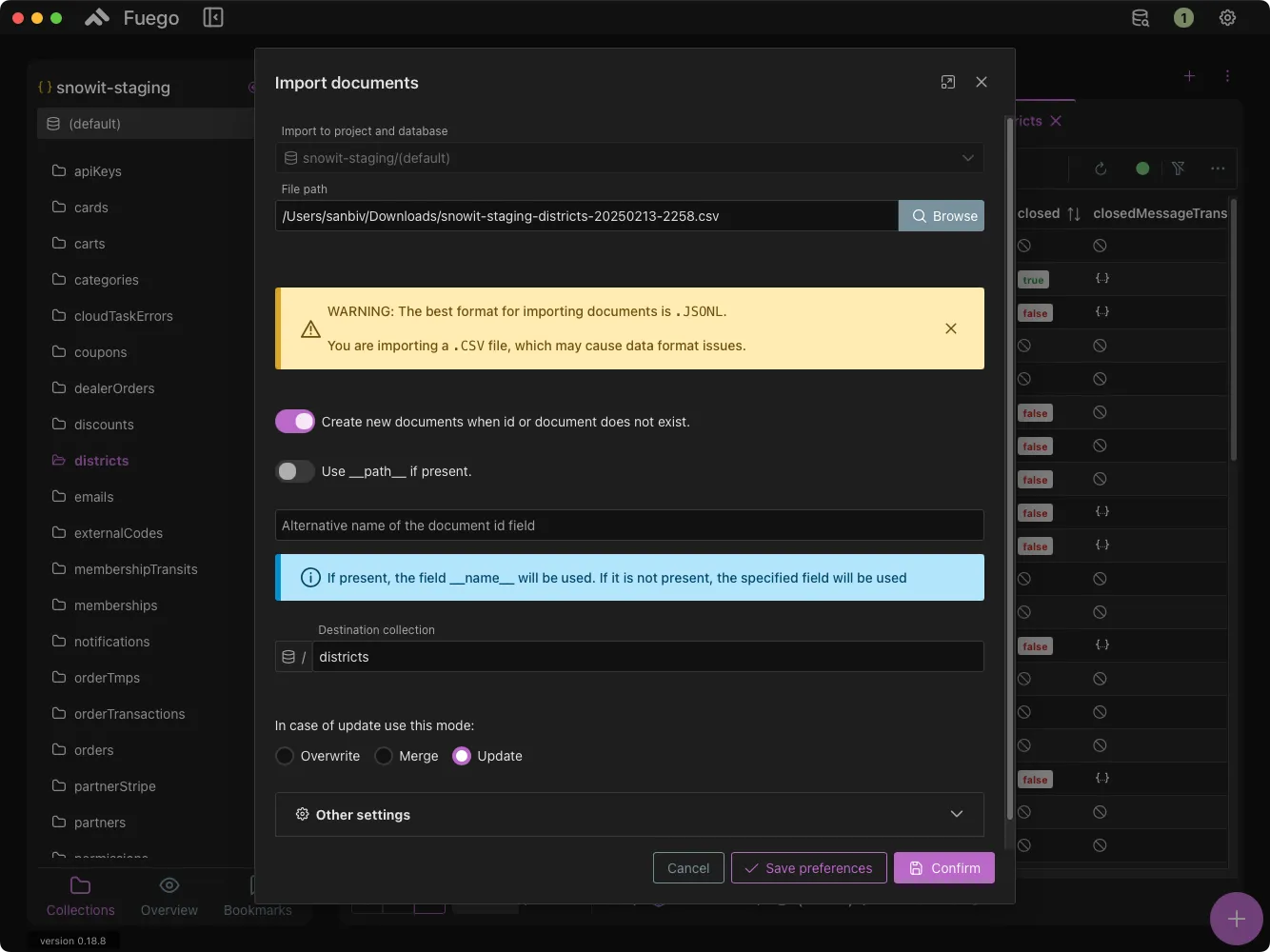 Import documents into firestore