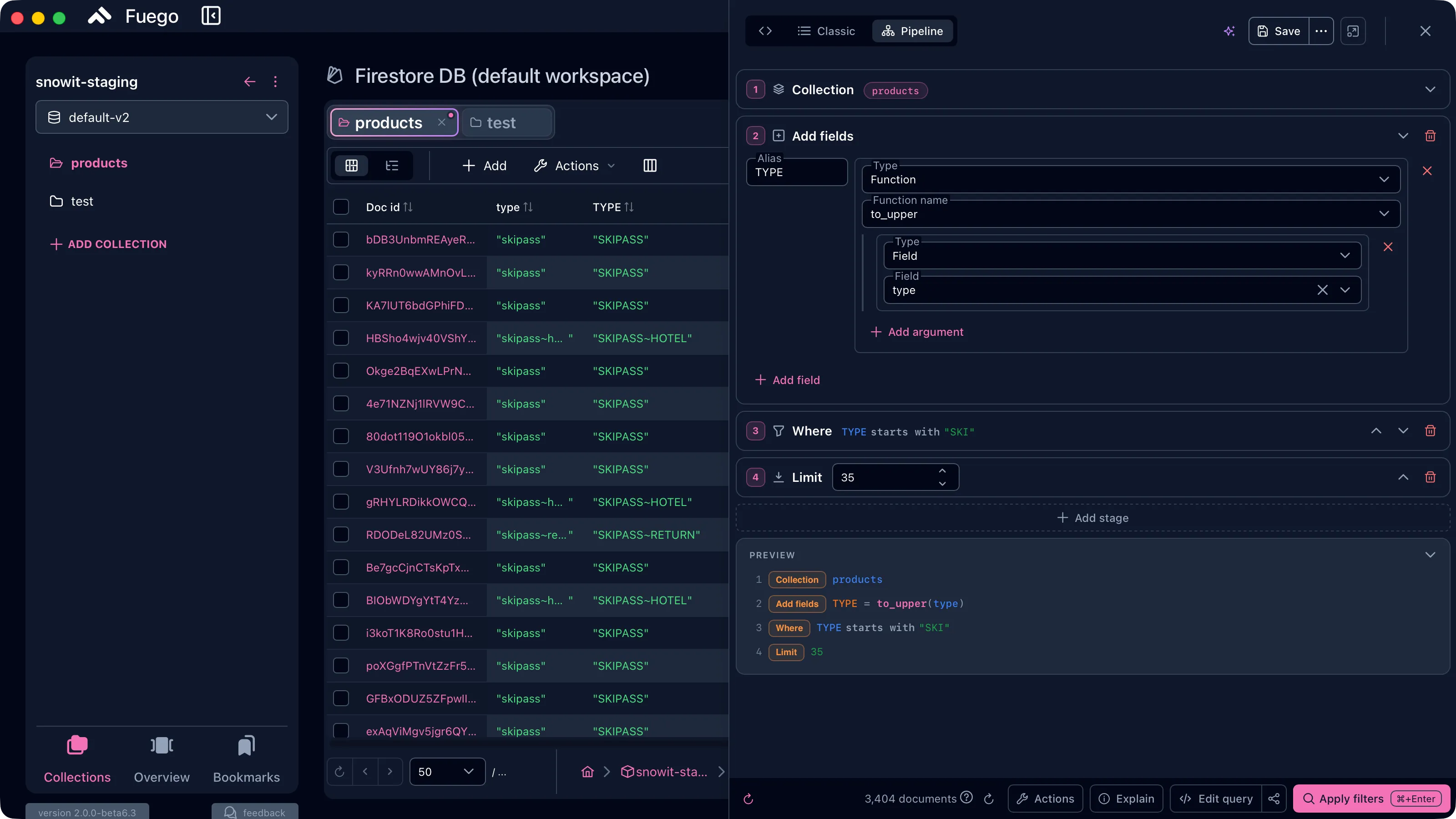 Pipeline query builder