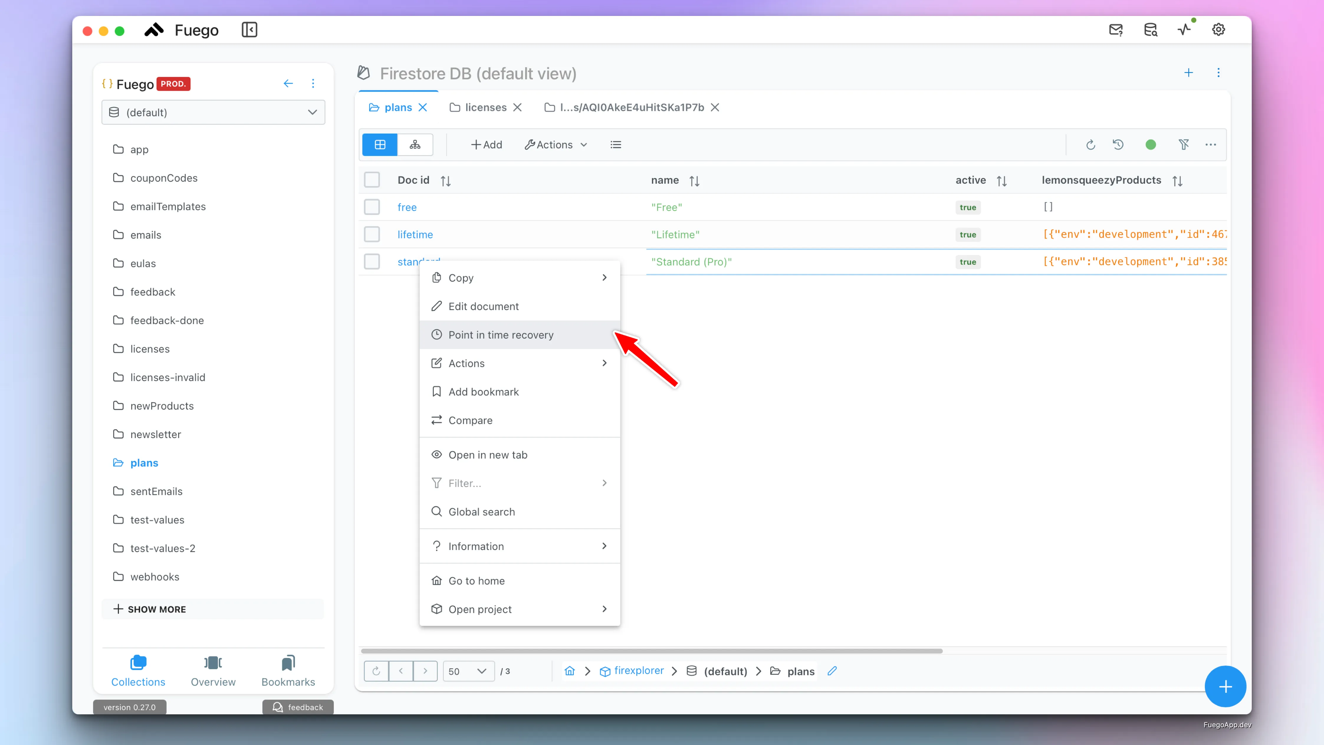 Fuego PITR Document Restore