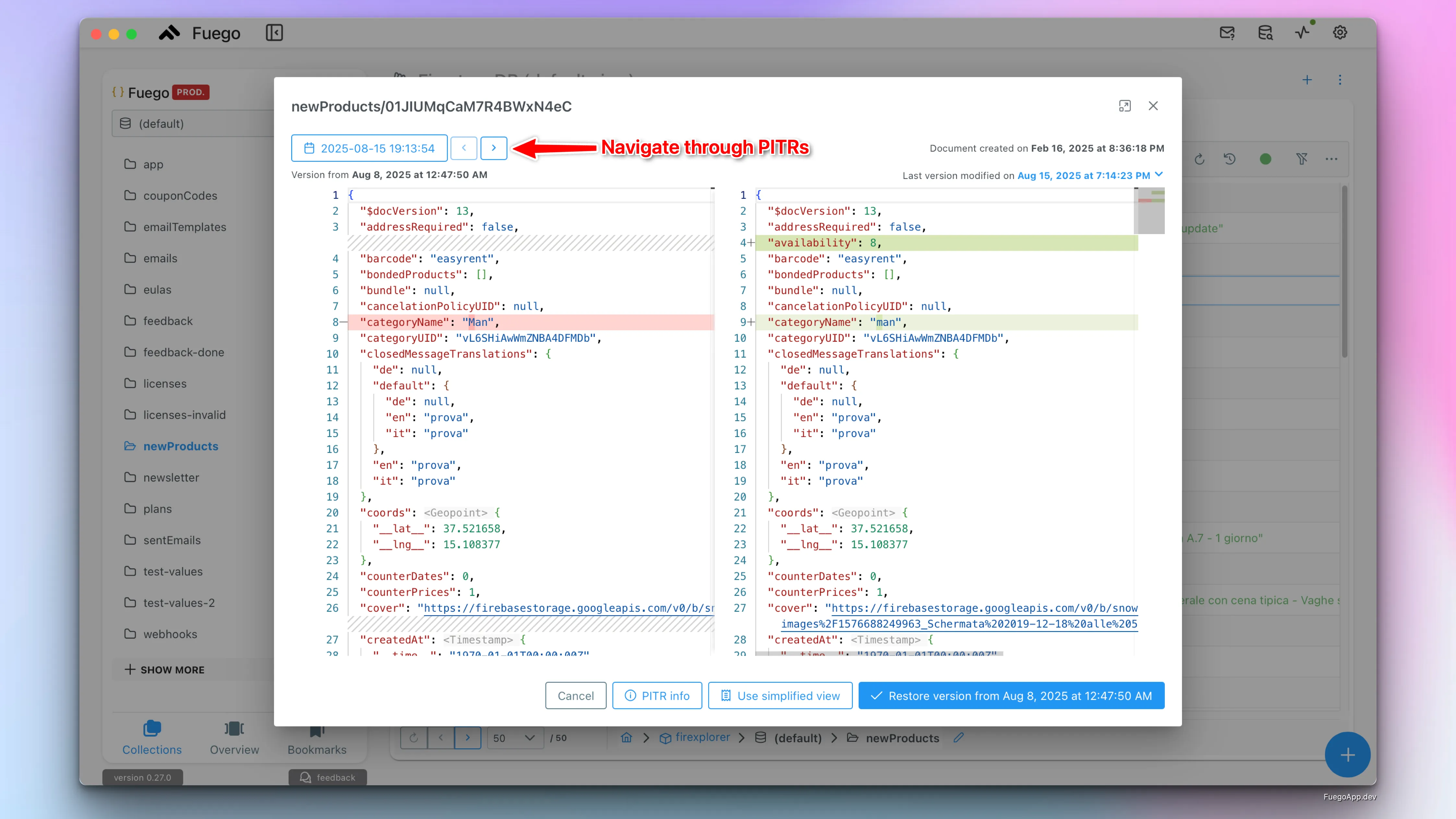 Fuego PITR Document Restore