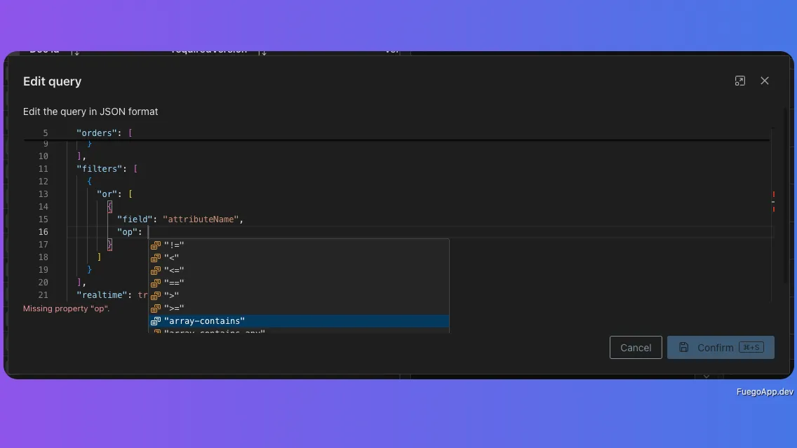 Edit query as JSON